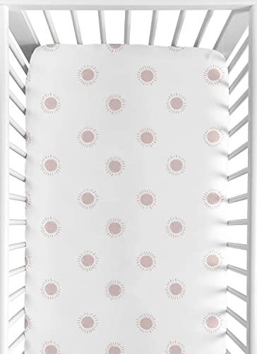 Image of Sweet Jojo Designs White and Pink Boho Sun Girl Fitted Crib Sheet Baby or Toddler Bed Nursery - Mauve Dusty Rose Bohemian Celestial Sky Desert Sunshine Outdoors Nature