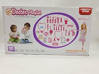 مجموعة ادوات الطبيب مع أكبر عدد من القطع على شكل قلب أحمر وحقنة بلاستيكية ونظارات ومقصات و2 ملقط ومقياس ثرموبيل وقناع ودمية صغيرة