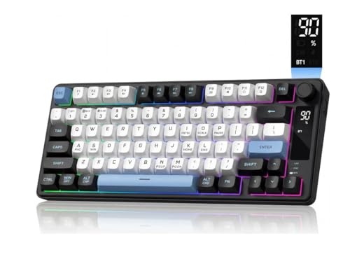 Womier DK75 ゲーミングキーボード ワイヤレス、75％レイアウト、トライモード（有線/BT/2.4GHz）、静音キー、RGBバックライト、多機能ノブ、ディスプレイ付き、Windows/Mac対応