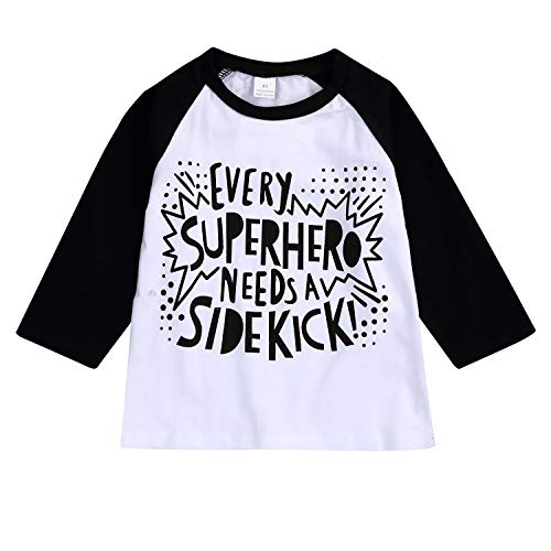 SWNONE Sibling Shirts Romper Set Big Brother Long Sleeve T-Shirt & Littler Brother Onesie Bodysuit Matching Outfit Set (Every Superhero Needs A Sidekick, 18-24 Months)