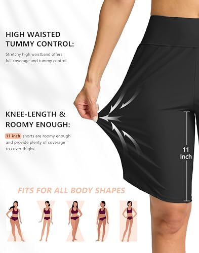 G Gradual Women's High Waisted Swim Board Shorts 11" Knee Length Beach Swimming Long Shorts for Women with Pockets Liner4