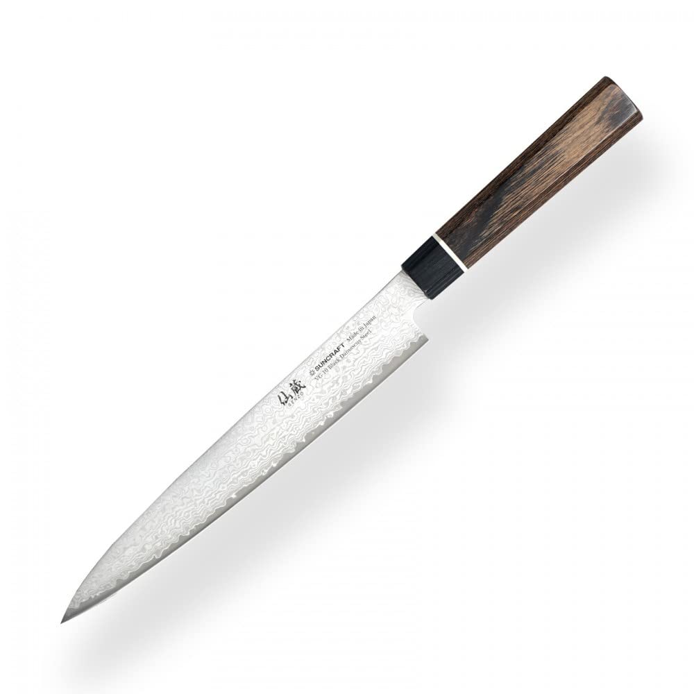 Suncraft VG-10 Black Damascus & Couteau de Cuisine & Damas Couteau SASHIMI 21 cm & Professionnel Japonais Acier 67 Couches avec Pakkawood Poignée