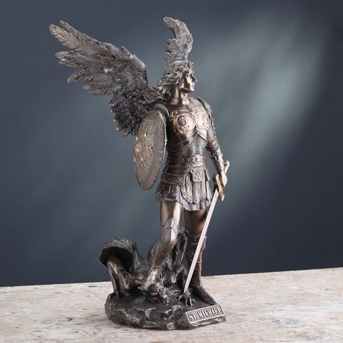 Estatua de San Miguel Arcángel 12.5 pulg. Resina y Bronce miniatura 6