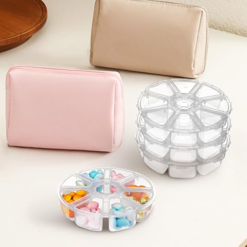 Image of COHEALI Round Storage Box Plastic Organizer with 8 Clear Compartments 4.0 Inch Bead Organizer Box for Jewelry Earrings Diy Nail Art Desktop Storage