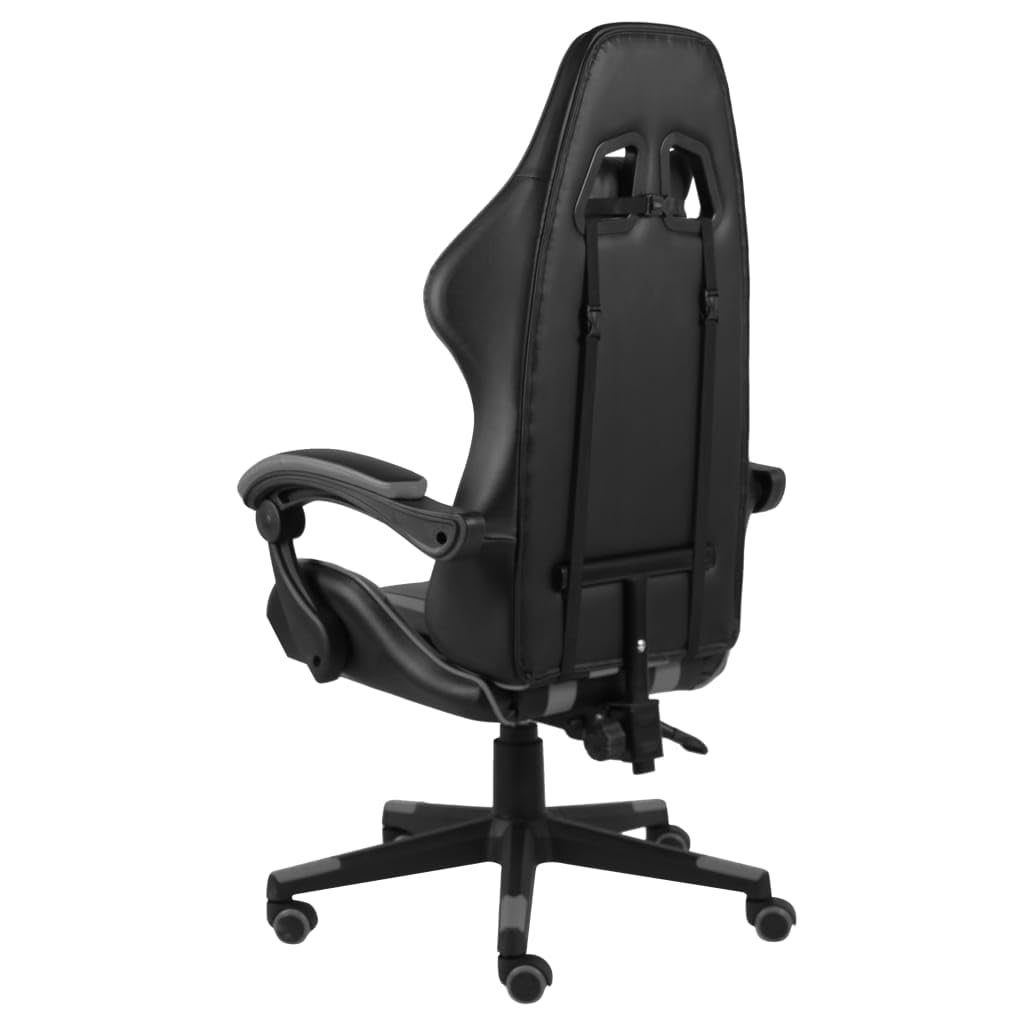 Silla de gaming, color negro y gris, piel sintética, giratoria 360°, altura regulable, con reposacabezas y cojín lumbar, ergonómica, para oficina y juegos, cómodo asiento
