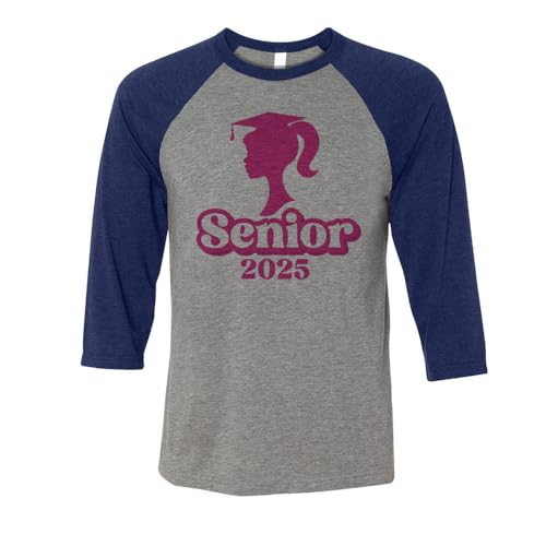 TeesAndTankYou Senior Doll 2025 Three-Quarter Raglan Sleeve Baseball Shirt Unisex X-Large Grey/Navy