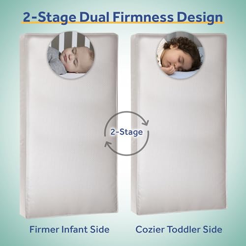 Sealy Baby Cozy Cool Hybrid Breathable Crib Mattress, GREENGUARD GOLD Certified, Made in USA, Cooling Foam, 2 Stage, Toddler Bed Fit, 204 Coils & Cotton Cover, Safety & Quality Tested, 52x28"