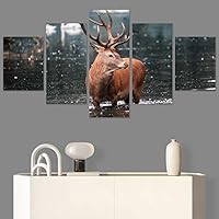 SIGNWIN 5 Panel Canvas Wall Art Animals Deer Modern Artwork for Home Decorations Ready to Hang - 60