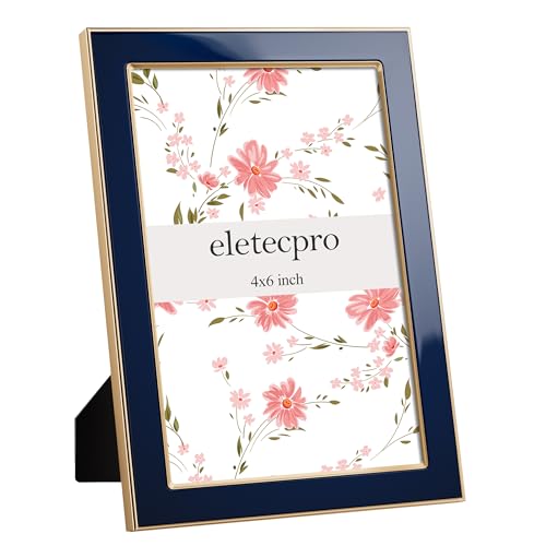 Image of eletecpro 4x6 Enamel Picture Frame with Real Glass Cover, Cute Photo Frame with Gold Metal Edge, Horizontal and Vertical Display Pictures 4 by 6 for Tabletop and Wall Decor, Navy, 1 Pack
