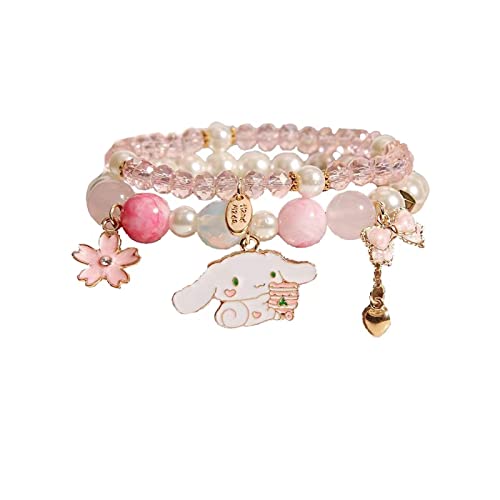 NIQIPOK Crystal Bead Kuromi Bracelets for BFF Friendship Cute Kawaii Elastic Relationship Matching Beaded Bracelets for Women