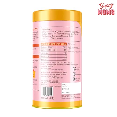 Image of Guppy Moms Masala Chai Frappe | Infused with Ginger, Black Pepper, Nutmeg & Aromatic Masala Granules | 200g Premix Masala Flavor Frappe Tea