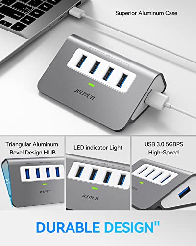 4 Port Usb 3.0 Hub, Jeliyea Usb Hub Multiport Adapter With 4X 5Gbps Data Ports 3.3Ft Cable Usb Port Hub Portable Usb Extender Hub Usb Splitter For Laptop,Desktop,Pc,Mouse,Keyboard,Usb A Device,Macbook #TOP3