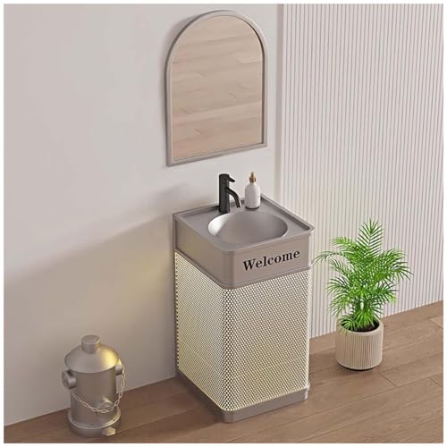 Modern Industrial Pedestal Sink with Mirror & Faucet Luxury 