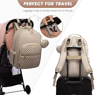 LOVEVOOK Diaper Bag Backpack, Quilted Baby Bag with Changing Pad & Pacifier Holder,Travel Diaper Bags with USB Charging Port, Antique White