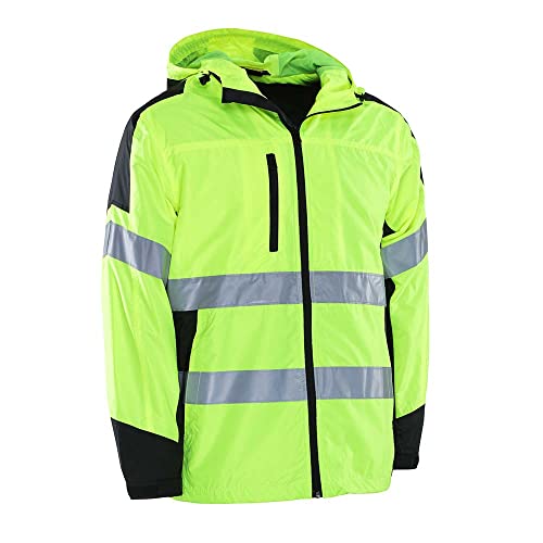 Reflective Apparel High Visibility Hooded Windbreaker Safety Jacket - Ansi Class 2 Compliant, Water-Resistant Shell - Lime, 2Xl #TOP6
