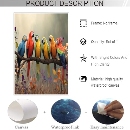 Lienzos decorativos pared con patrón de loro en gran formato 60x80 cm para dormitorios 7