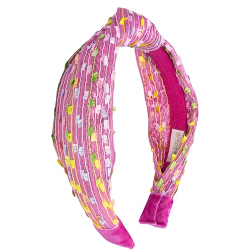 FROG SAC Confetti Knotted Headband for Girls, Knot Hair Bands for Kids, Cute Fashion Fabric Head Band (Pink)