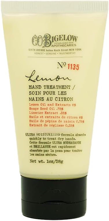 CO. Tratamiento de manos de limón Bigelow, 1 oz | Loción perfumada de limón para manos secas - Manteca de karité y extracto de limón - Hidratante profundo deja la piel suave
