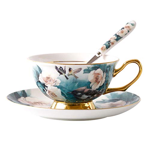 Tasse à Thé Porcelaine Anglaise，Tasse à Thé Service à Café Anglais en Porcelaine 200ml avec Soucoupe CuillèRe