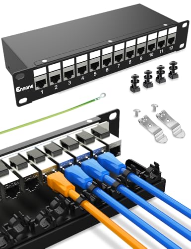 Enmane 12 Port CAT6a Keystone Patch Panel for Rackmount 1U10inch Network Patch Panel with Smart Cable Mangement