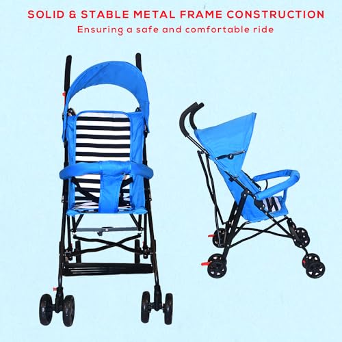Image of Safe-O-Kid Trekker Safe Pram /Buggy (0-4 Years) with 1 Year Warranty (Model - 2024), Foldable /Portable, Light Weight Stroller for Baby /Kids with Metal Non-Slip Buggy /Pram Clips, Blue