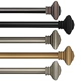 Elrene Home Fashions Florence 1' Window Drapery Single Curtain Rod with Stacked Square Finial, 48'-86' Adjustable, Antique Bronze