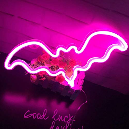 Bat Neon Signs for Wall Decor, USB & Battery Operated LED Neon Lights for Man Cave, Bedroom, Bathroom, Bar, Party, Christmas Gifts, Cute Night Light Lamp(Hanging hole,Pink)