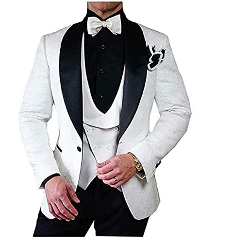 Leader of the Beauty Traje de solapa de chal de 3 piezas con un botón, traje de baile de graduación, novio, traje de boda para hombre, blanco, 46chest/40waist