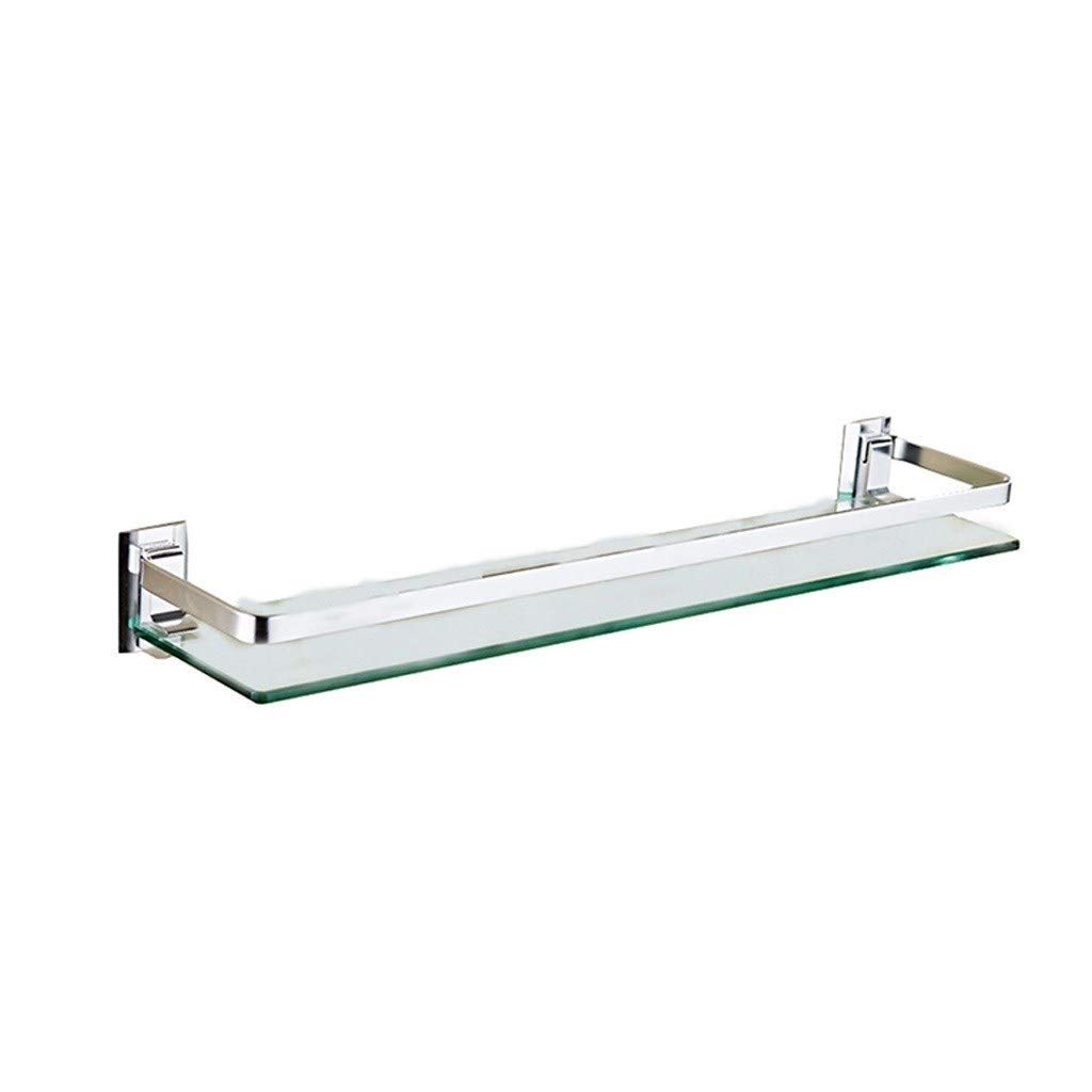 Glass Shelf Square Bathroom Shelf with Rail Single Tier Shower Caddy Mirror Front Storage Shelf 50cm