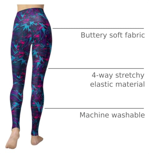 Image of sissycos Women's 80s Leggings Neon Artistic Splash Printed Buttery Soft Stretchy Pants