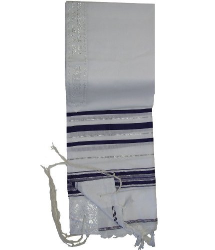 Acrylic Tallit (Imitation Wool) Prayer Shawl Black and Silver Stripes in Size 24