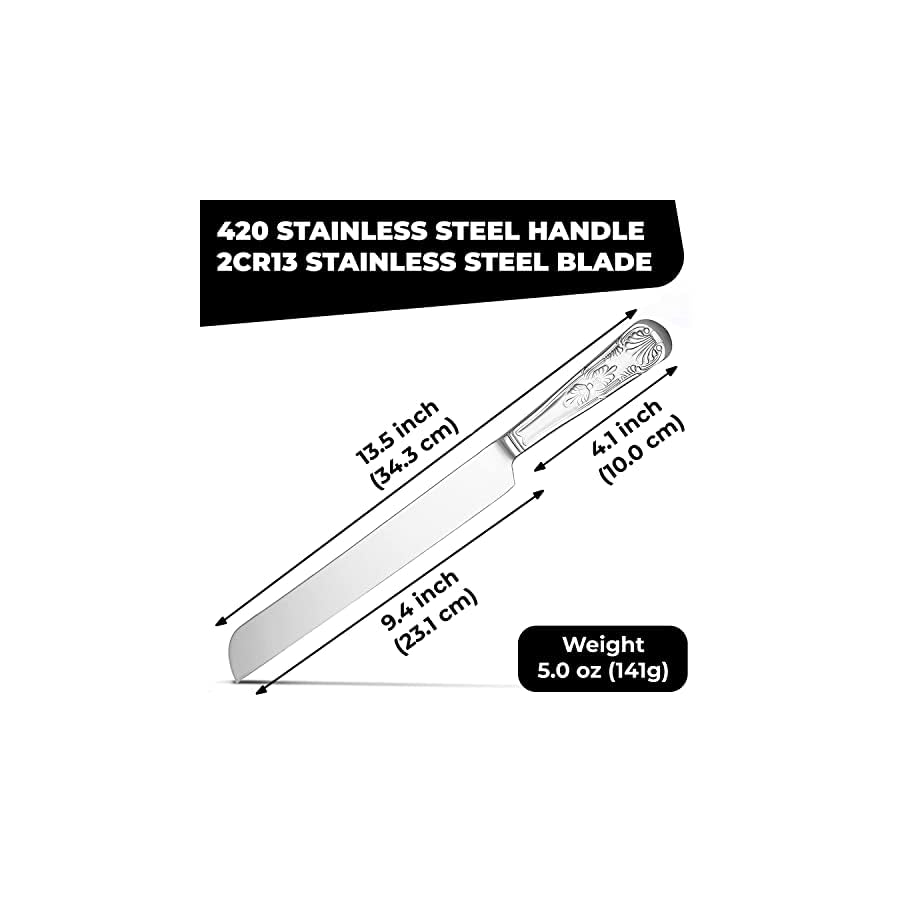 ORBLUE-Wedding-Cake-Knife-and-Server-Set-Sturdy-Aesthetically-Beautiful-Cutting-Set-Elegant-Gift-for-Newlyweds-Silver Orblue Wedding Cake Knife and Server Set - Premium, Beautifully Engraved Cutting Set - Elegant Keepsake for Newlyweds Silver