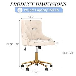 Velvet armless home office desk chair swivel height adjustable small cute vanity chair for womengirls comfy makeup chair with rivet and gold base for living room bedroombeige  urban country home decor