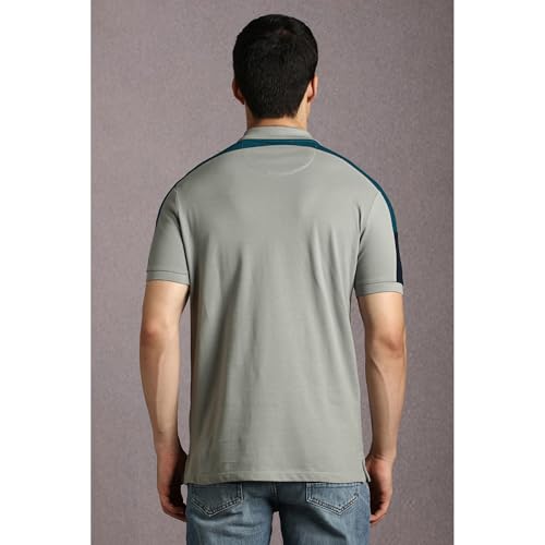 Image of Louis Philippe Men's Slim Fit Premium High-End Pique in Superior Cotton Cut & Sew Design Color Block Shoulder Half Sleeve Polo Tshirt