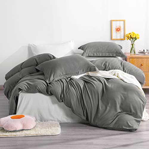 Image of NTBAY Queen Duvet Cover Set, 1 Dark Grey Duvet Cover and 2 Pillow Shams, Soft Brushed Microfiber Comforter Cover with Zipper Closure, Dark Grey