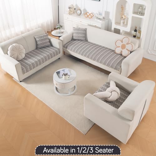 Image of HOKIPO Sofa Cover Mat with Tassel for 2 Seater Sofa | 300 GSM Thick Cotton Acrylic Jacquard Fabric,'Trivana Series' Charcoal Black (IN-934-J6*S)