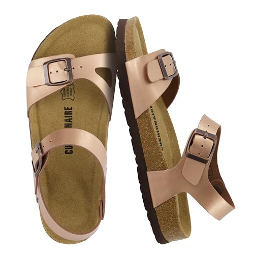 Image of CUSHIONAIRE Lauri Cork Footbed Sandals for Women with Back Strap, Adjustable Double Buckle Ankle Strap Sandals, Memory Foam