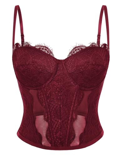 Scarlet Darkness Corset Tops for Women Bustier Lace Mesh Western Concert Club Date Night Going Out Top