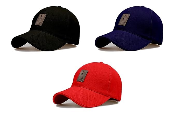 Image of rytoria Combo 3 Pcs Cap for Men and Women Unisex Cotton Caps Adjustable Strap Free Size Summer Sports Cricket Gym Dance