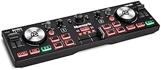 Numark DJ2GO2 Touch  Kompaktowy 2-deckowy kontroler DJ do Serato DJ z mikserem/crossfaderem, interfejsem audio i dotykowymi kołami jog
