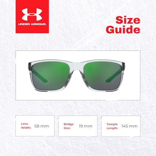 Under Armour UA0005/S Hustle 0MNG/Z9 58MM Crystal Black/Green Multi Polarized Rectangular Sunglasses for Men +BUNDLE with ACCESSORY EYEWEAR KIT3