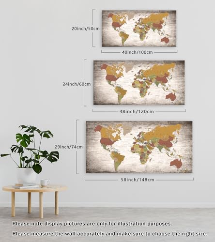 B0550 1 Piece World Map Poster Canvas Wall Art Painting Modern Framed Map of The World Home Office Decor Maps Picture Prints for Living Room Artwork 40x20inches