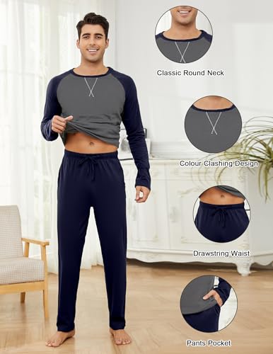 Men's Pajama Set 100% Cotton Mens Pjs Sets Long Sleeve T-Shirts and Pants Sleepwear Lightweight Soft Loungewear3