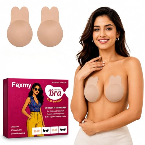 Image of Women's & Girl's Strapless Push Up Wire Free Stick On Invisible Bra, Sticky Liftup Silicone, Stick on Bra for Backless Dress Free Size B Cup