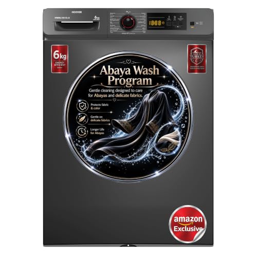 Hoover 6Kg Front Load Washing Machine Fully Automatic 15 Programs Abaya Wash Anti-Allergy Child Safety Lock Eco-Logic System Made in Turkey 1 Year Warranty Grey - HWM-V610-S(Amazon Exclusive)