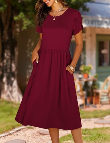 Image of HOTOUCH Women's Summer A-Line Midi Dresses 2026 Casual Floral Short Sleeve T-Shirt Dress Flowy Beach Sundress with Pockets