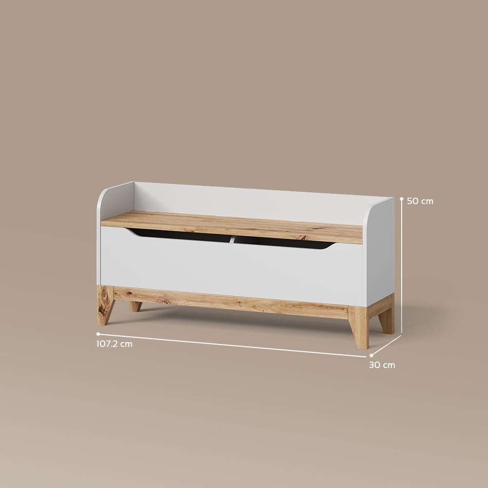Livinity Spielzeugtruhe Mailo, Weiß/Artisan, 107.2 x 50 cm mit Sitzbank