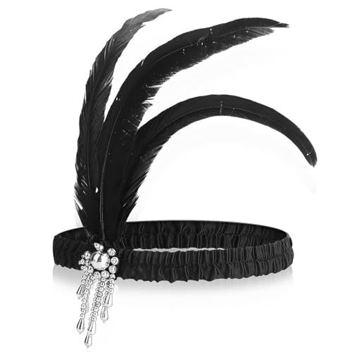 1920s Flapper Headband PeacockFeather Sequins Headband Vintage Rhinestone Tassel Hair Accessories for Women Girls