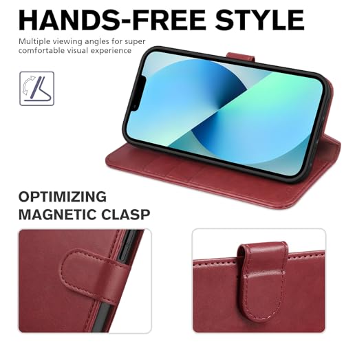 Image of TUCCH Case Wallet for iPhone 13 6.1 inch, Stand [RFID Blocking] [3 Card Holder] [TPU Shockproof Inner Shell], PU Leather Magnetic Protective Cover Compatible with iPhone 13 6.1 inch 2021, Dark Red