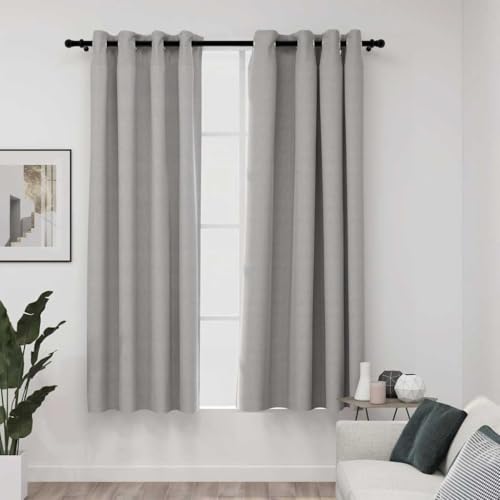 Rideaux occultants gris 140 x 175 cm opaques avec œillets aspect lin